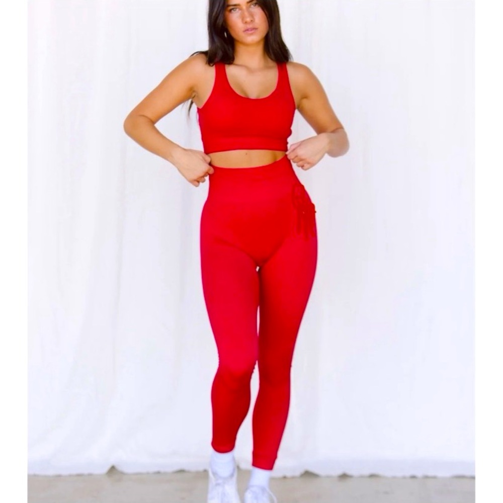 Bold Red V-Neck Sports Bra with Minimalist Design